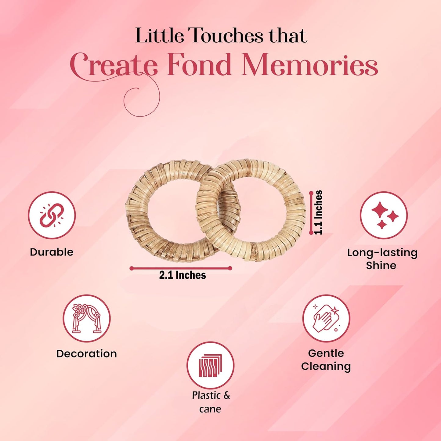 Woven Napkin Rings Set of 12 - Handmade Rattan Napkin Holders for Farmhouse Table Décor, Rustic Holiday Dining, Wedding, Thanksgiving, Christmas & Everyday Use (Natural) - CLEENTABLE