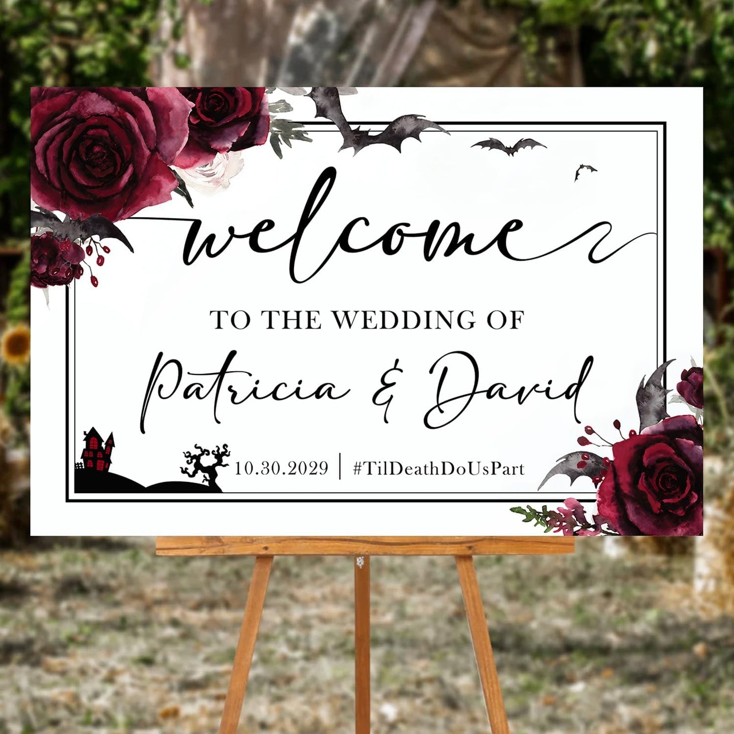 Wedding Sign Halloween Wedding, Welcome To Our Wedding Sign, Til Death Do Us Part Welcome Sign, Gothic Love Wedding Welcome, Wedding Sign, Welcome Wedding Sign With Stand