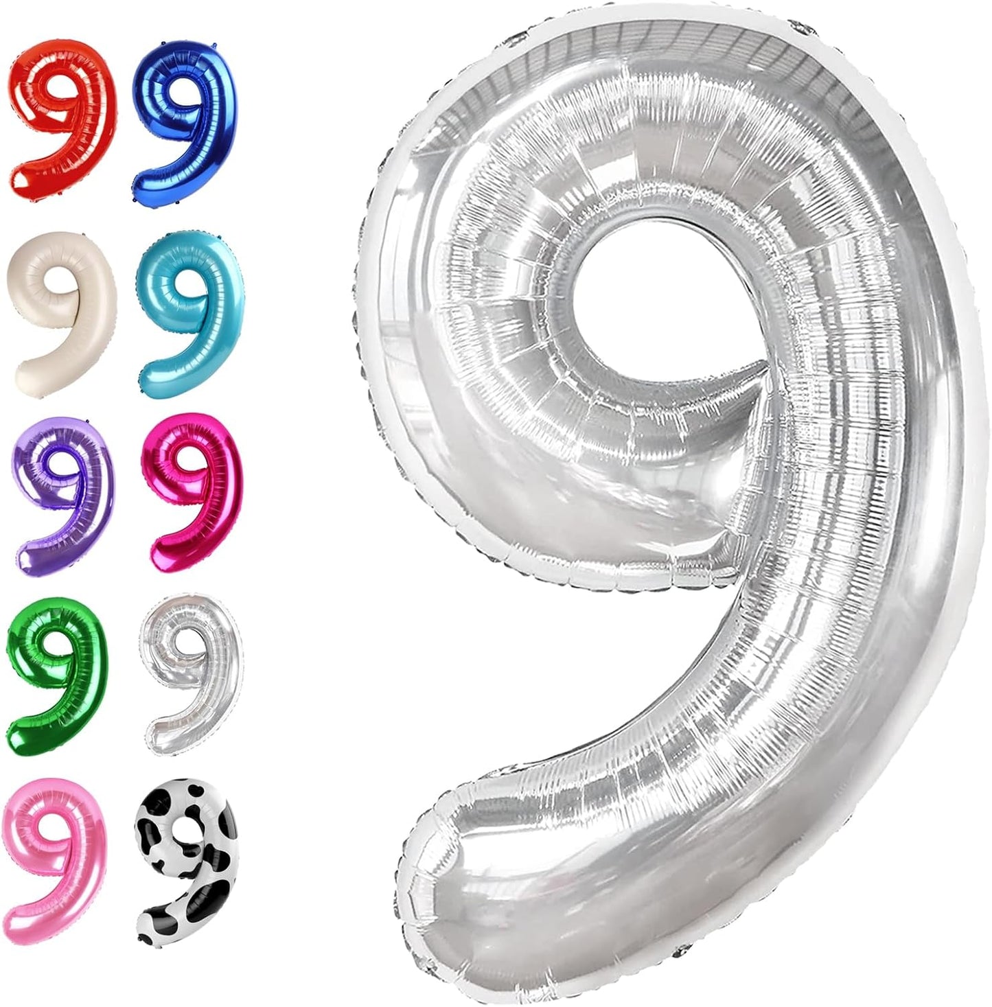 40 Inch Big Silver 9 Balloon Number, Jumbo Giant Happy 9th 19 29 39 49 99 Birthday Party Decorations, Large Nine Mylar Foil Anniversary Birthday Party Engagement Decorations