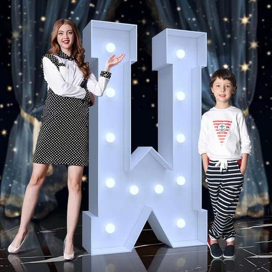 4FT Marquee Light Up Letters W – Cool White LED, Easy to Assemble Foam Board with Back Support, Large Marquee Light Up Letters for Birthday, Wedding, Party, Anniversary, Baby Shower Decor