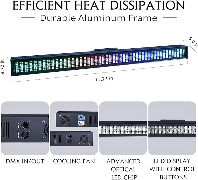 Stage Lights Bar 200W RGB DJ Light 192 Partition Pixels 760 LED Strobe Light DMX Sound Chasing Wash for Parties Club Disco Events Wedding Church