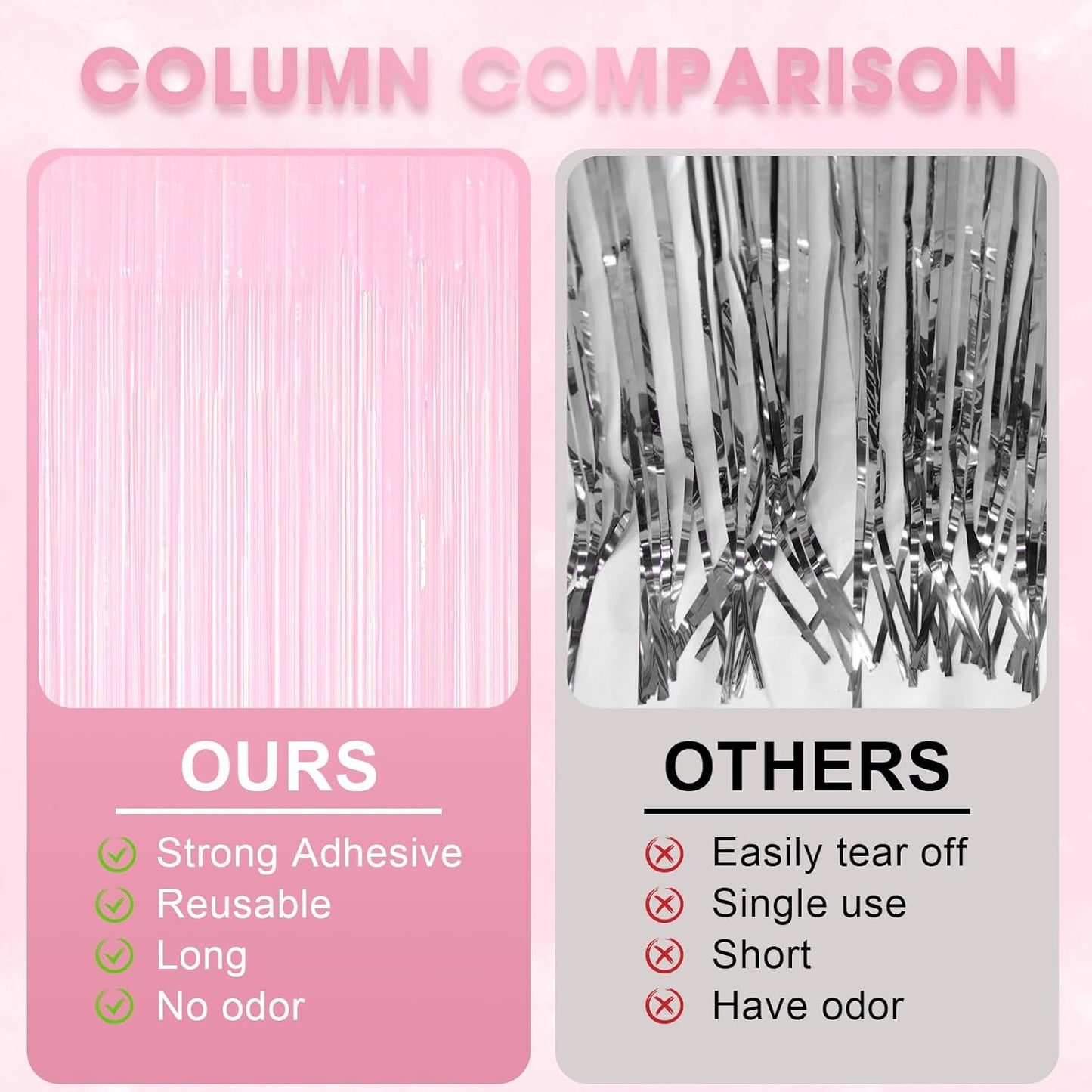 3 Pack 3.3 x 8.2 ft Pasel Pink Foil Fringe Backdrop Curtains, Tinsel Streamers Birthday Party Decorations, Fringe Backdrop for Graduation, Baby Shower, Gender Reveal, Disco Party