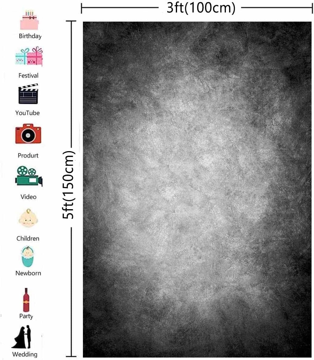 3x5ft Abstract Black Gray Portrait Photography Backdrops Photo Studio Prop Background for Children Adult