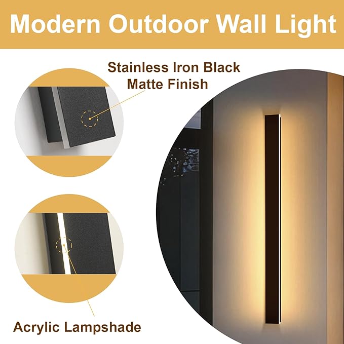 Modern Outdoor Wall Lights, 71in Long Wall Sconce Wall Mount, 3000k LED Porch Lights Outdoor Waterproof, Black Exterior Lighting Fixtures for House Garage Door Porch