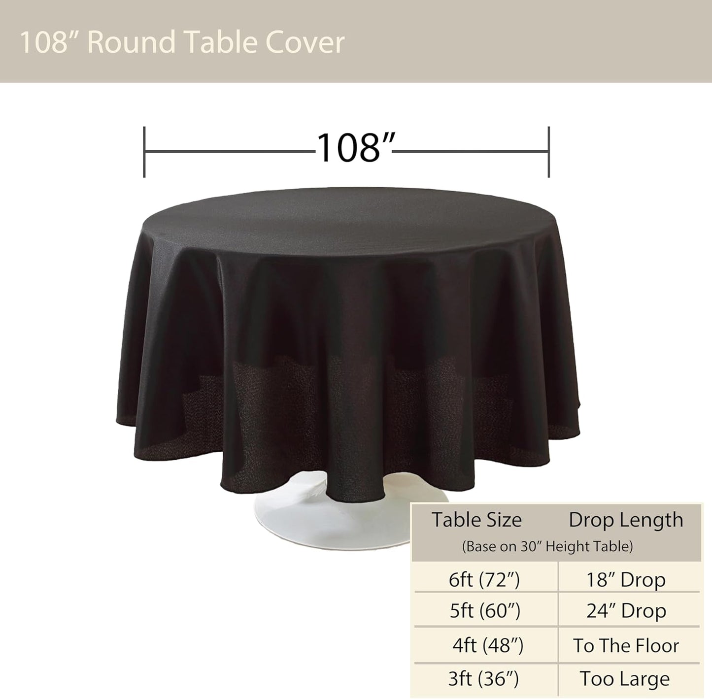 Craft And Party Round Tablecloth, 108 Inch Black Tablecloth, Polyester Fabric Washable Table Cloth for Home, Party, Wedding or Restaurant Use.