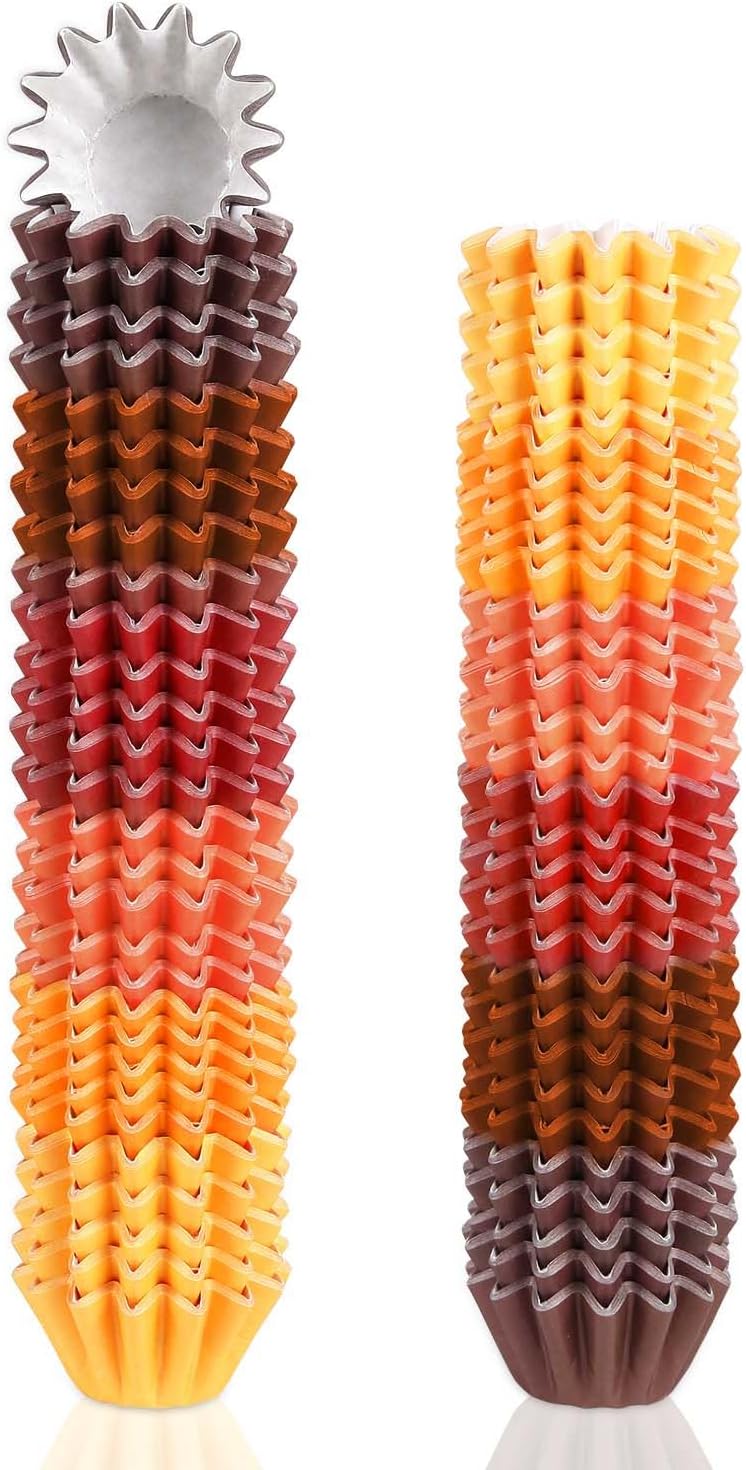 Quera 300Pcs Fall Grease-Resistant Mini Cupcake Liners Yellow Orange Wedding Muffin Baking Cups Baby Shower Cupcake Wrappers for Wedding Birthday Holiday Party or Baby Shower(1.18 x 1.18 in)