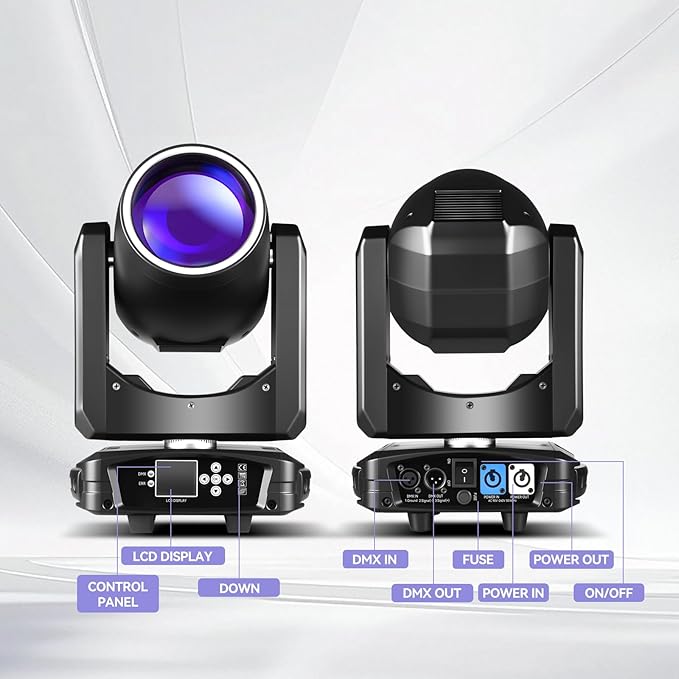 MINGJIE 300W Moving Head DJ Lights, 48-Facet Prism Stage Lighting with 15 Gobos & 15 Colors, DMX512 Sound Activated LED Beam Spot for Wedding, Bar, Party, KTV, Stage Show