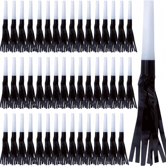 Party Blowers Metallic Fringed Noise Makers, 48 Pcs, Black, for Baby Shower, Kids Birthday, New Year Party