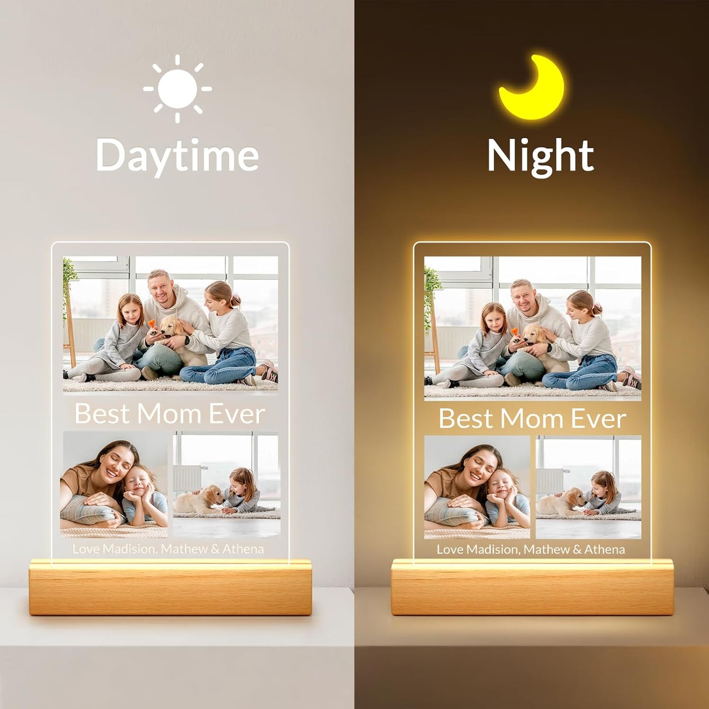 Custom Picture Frames with Photo, Personalized Acrylic Photo Frame with Night Light, Customized Picture Frames, Custom Photo Gifts, Personalized Birthday Gifts for Mom, Baby, Kids, Family