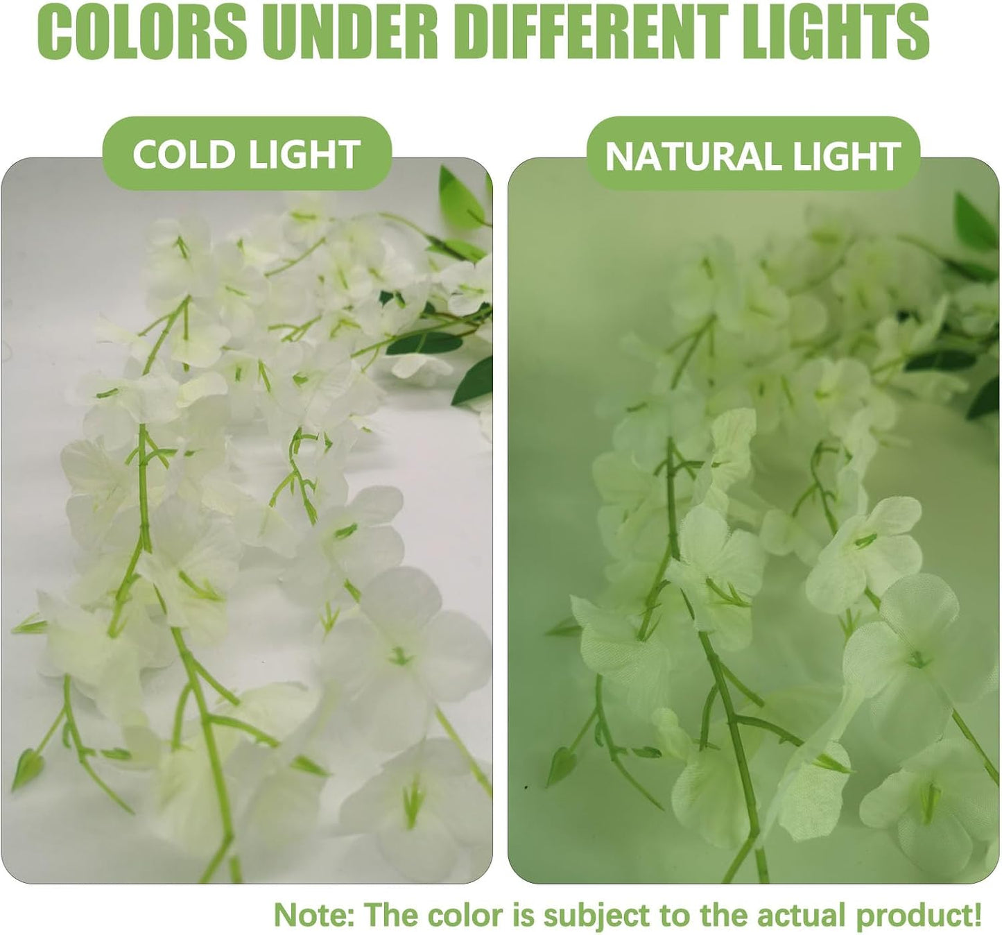 36 Pack Green White Wisteria Hanging Flowers, 3.44 Ft Fake Hanging Flowers, Artificial Wisteria Garland Vines for Wedding Room Backdrop Outdoor Patio Garden Decoration