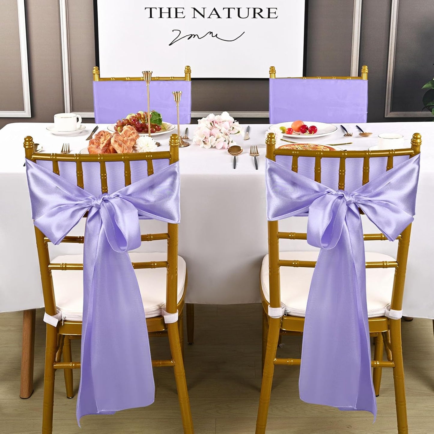 fani 60 PCS Lavender Purple Satin Chair Sashes Bows Universal Chair Cover for Wedding Reception Restaurant Event Decoration Banquet,Party,Hotel Event Decorations (7 x 108 inch)