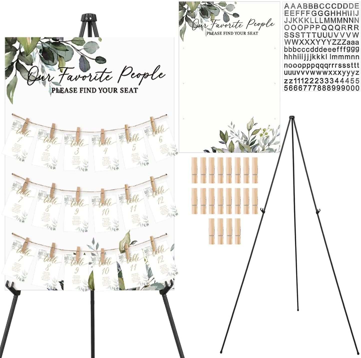 Pinkunn Greenery Wedding Seating Chart with Easel Display Stand 15.8 x 23.6 Inch Greenery Wooden Rustic Seating Chart Board Please Find Your Seat Sign for Baby & Bride Shower Wedding Sign Decor