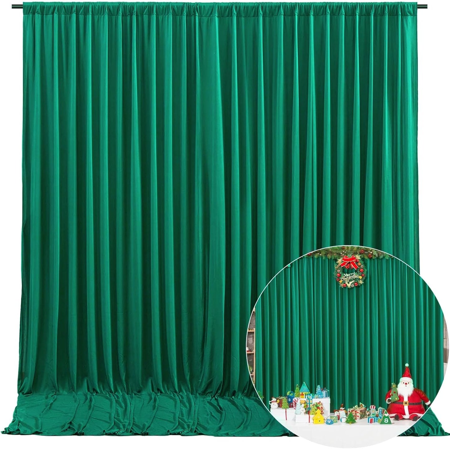 10 x 10 Feet Green Backdrop Curtain for Partie, Background Curtains for Photoshoot, Birthday, Wedding, Halloween, Thanksgiving, Christmas Day, New Year Party Decorations 5Ft x 10Ft, 2 Panels