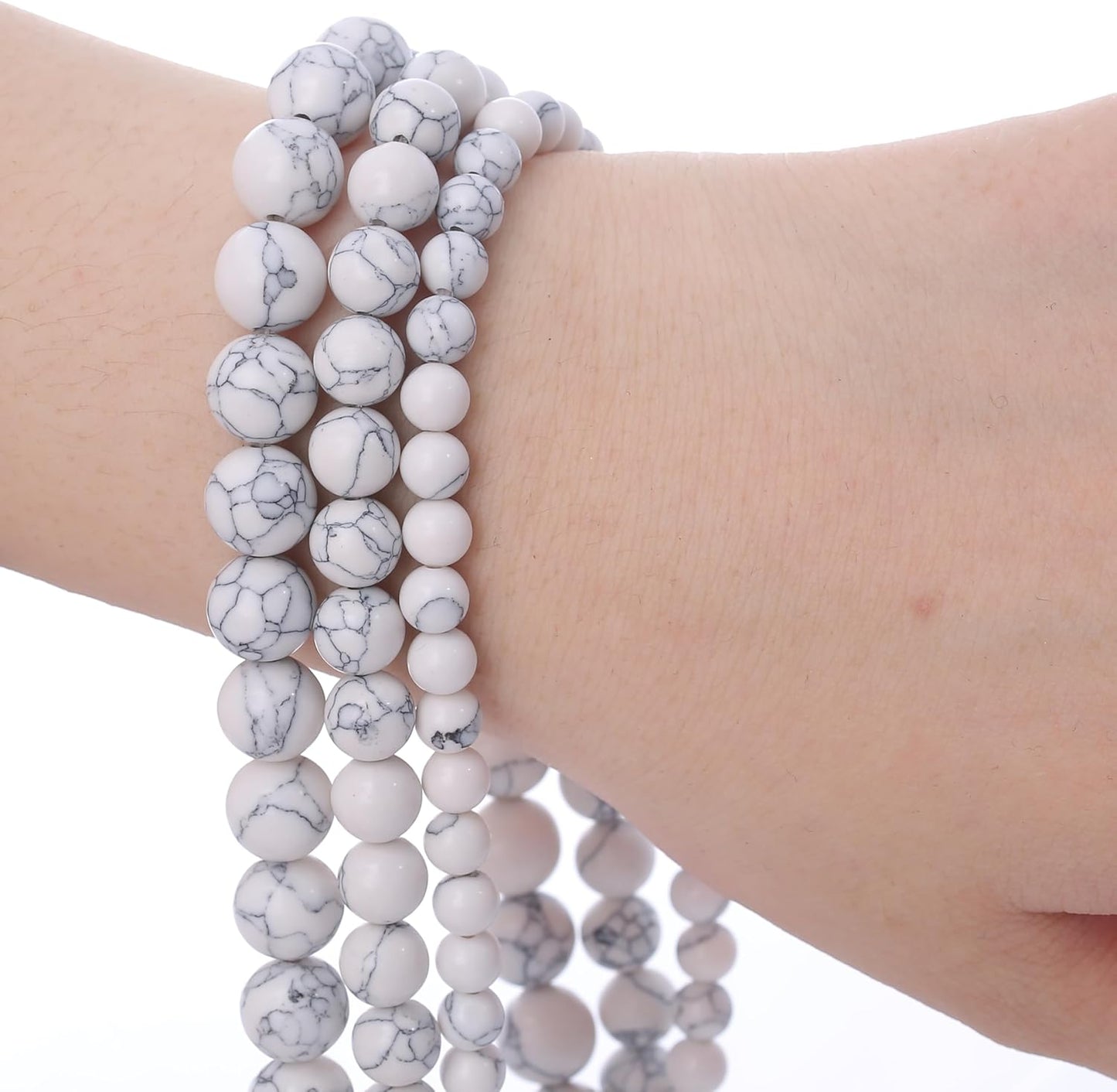 Natural White Turquoise Stone Beads Gemstone Round Crystal Energy Jade Beads Stone Beads for Jewelry Making DIY Bracelet Necklace Jewelry Making 1 Strand 15.5inch 35PCS 10MM