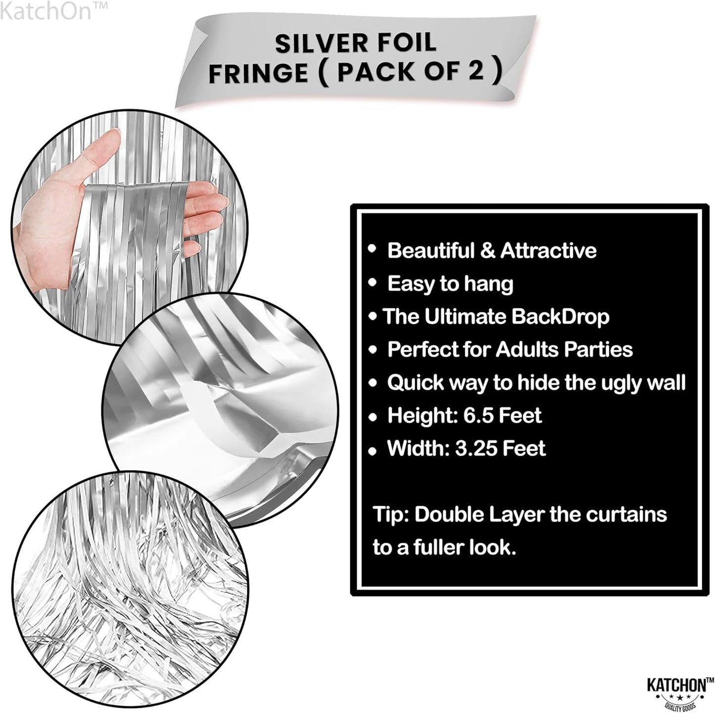 KatchOn, Metallic Silver Backdrop - Pack of 2 | Silver Streamers for Disco Party Decorations | Fringe Backdrop for Wedding, Anniversary, Birthday, New Year, Christmas, Bachelorette Party Decorations