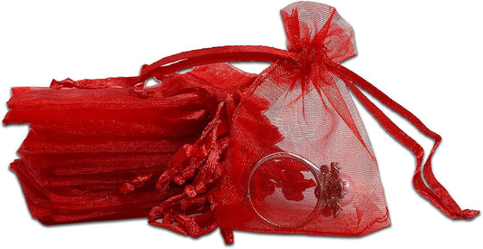 TheDisplayGuys 48-Pack 2" x 2-3/4" Red Sheer Organza Gift Bags with Drawstring, Jewelry Candy Treat Wedding Party Favors Mesh Pouch