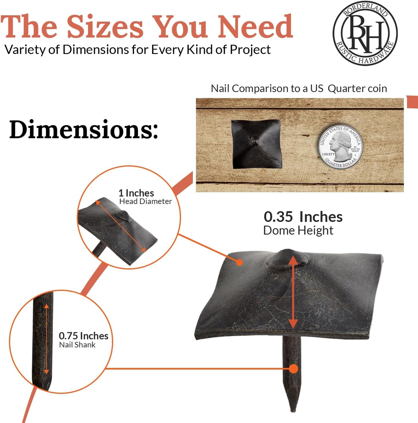 25 Pack 1" Square Head Iron Clavos Decorative Nails – Sealed Unfinished – Handmade Rustic Square Fasteners for Farmhouse Shutters, Barn Doors, Shutters, and Gates – Ornamental Wood Accent