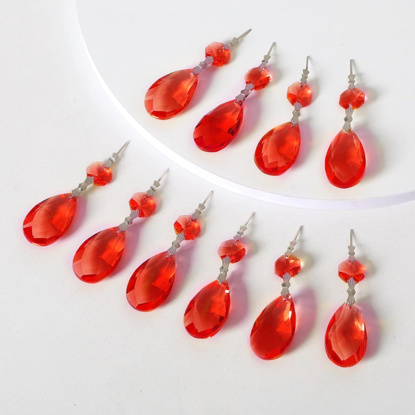 10pcs Crystal Prisms Chandelier Red Ornament Pendants Rainbow Maker 38mm Drop Prism Hanging Prisms for Wedding Party Chrismtmas Decoration DIY Jewelry