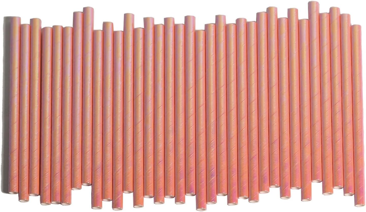 Short Paper Cocktail Straws Disposable, Iridescent Pink - 5.75 Inch Sip Stirrers, Drinking Straw for Wedding, Birthday Party,Bar, Restaurants
