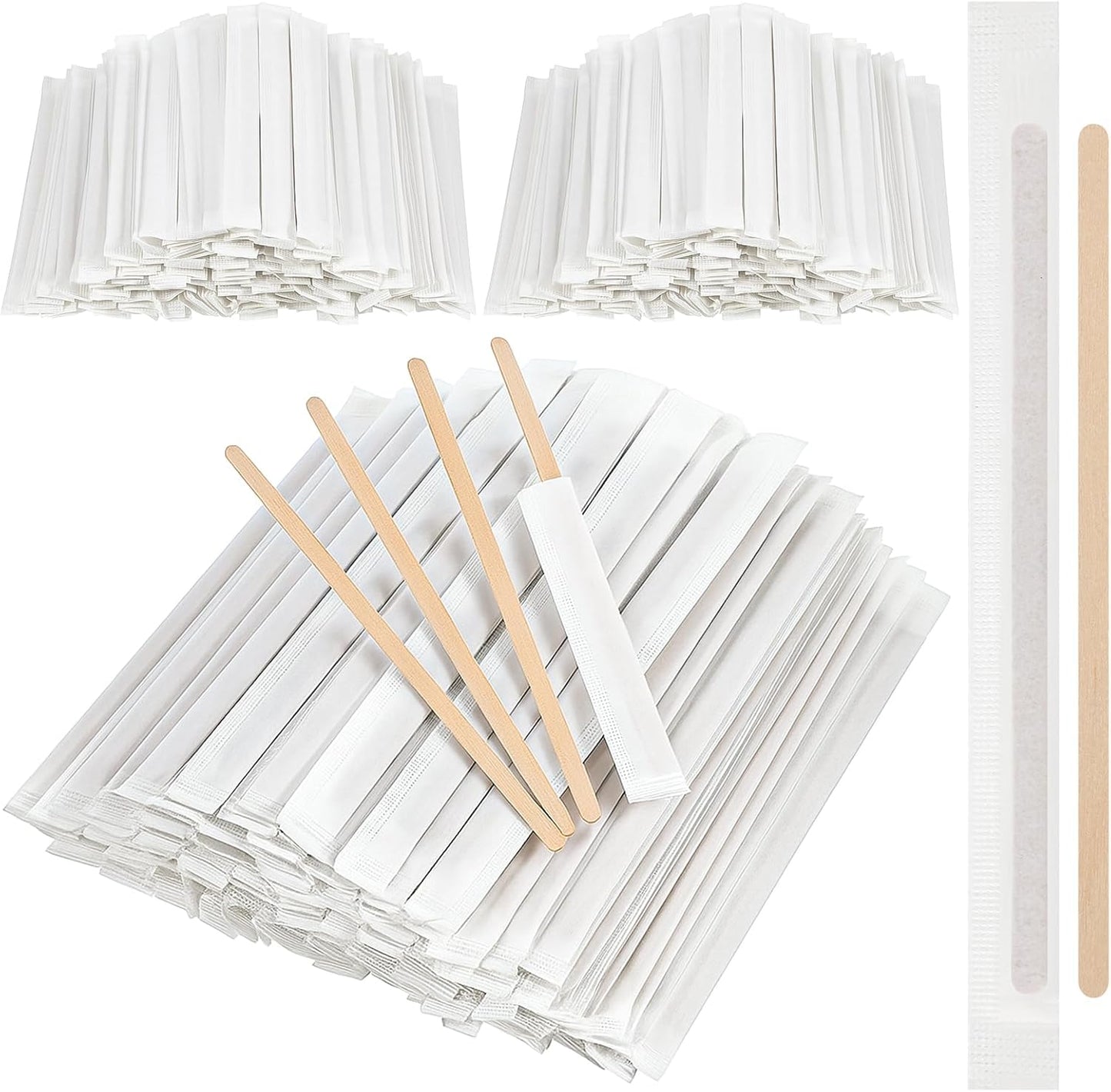 2000 Pcs Individually Wrapped Wooden Coffee Stirrers 5.5 Inch Disposable Wood Stir Sticks, Round End coffee stirrer for Cocktail, and Hot Drinks