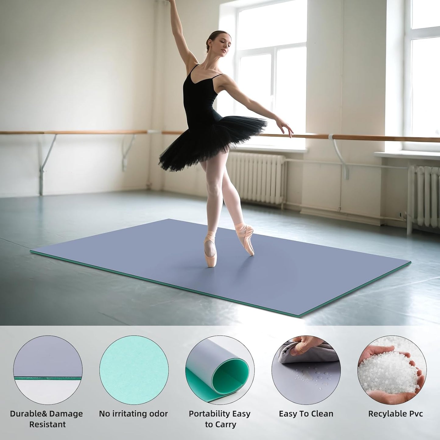 Dance Floor Mat Ballet Dance Floor Heavy-Duty 4MM PE Practice Floor for Ballet, Jazz, and Pop Portable and Non-Slip Dance Flooring for Adults and Kids