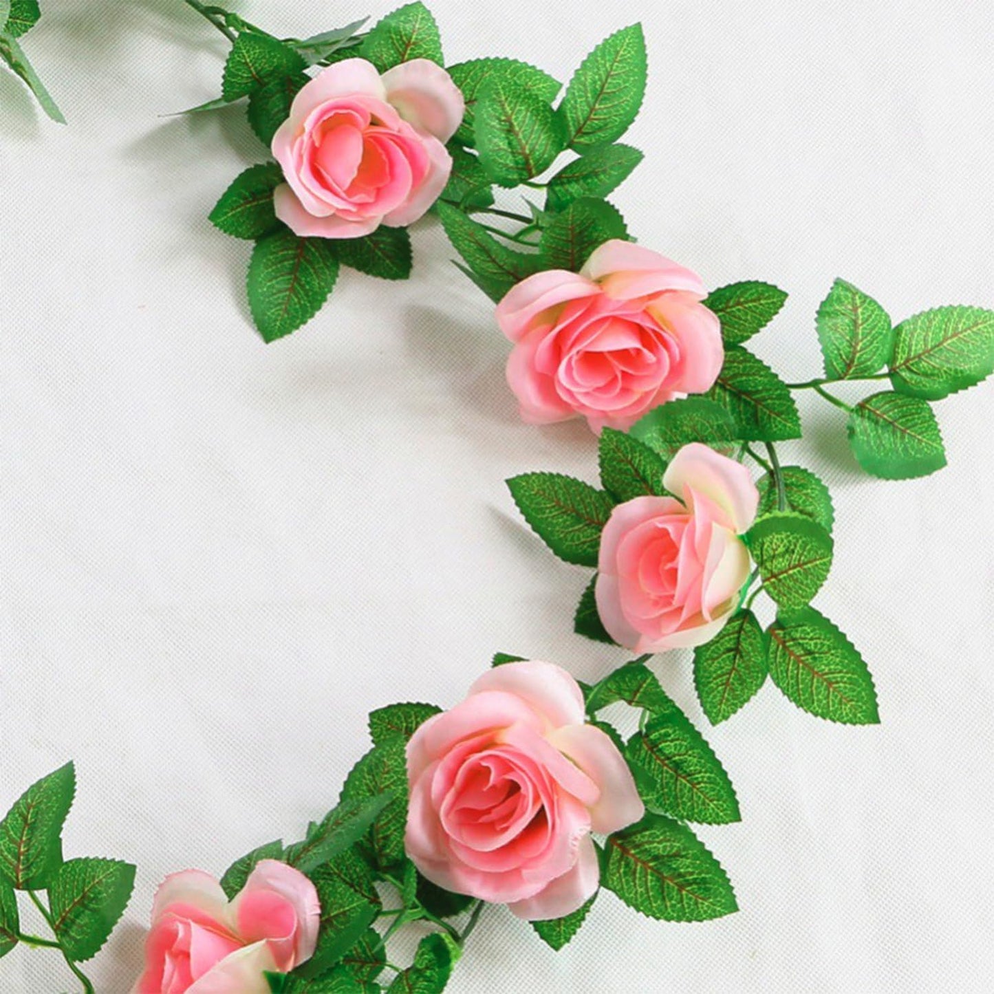 Musdoney 4Pcs 32.2 FT Fake Rose Vine Flowers Plants Artificial Flower Garland Hanging Rose Ivy Home Hotel Office Wedding Party Garden Craft Art Decor (Pink)