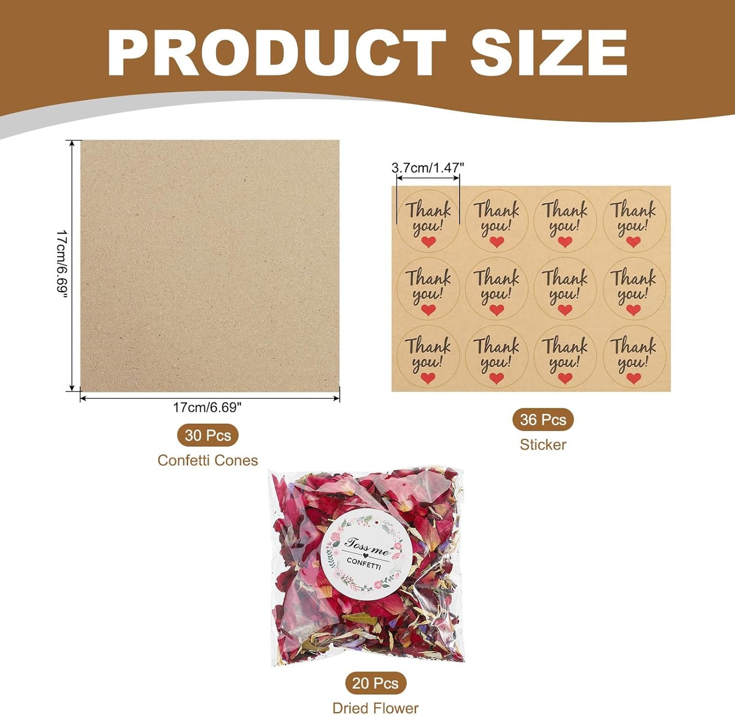 PATIKIL Dried Flower Confetti Cones, 30Pcs Paper Tapers Cone Holder with Dried Rose Petal / Sticker for Wedding Party Engagement Birthday DIY Decoration, Red/Purple