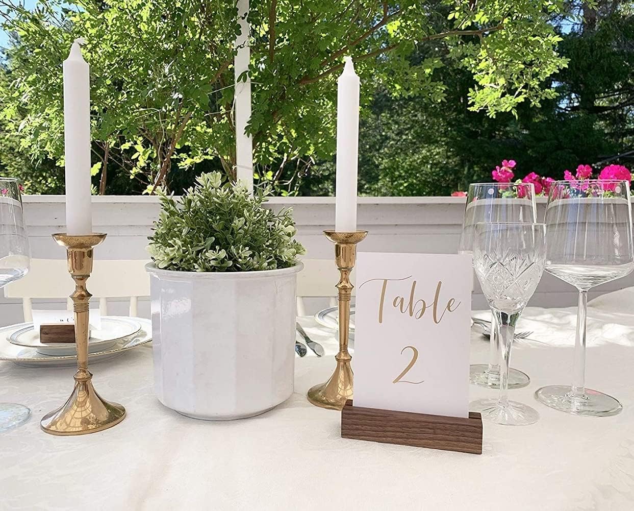 UNIQOOO 10 Pack Rustic Acrylic Sign Holders | Walnut Wood Table Numbers Display Stands | Place Card Holder, Perfect for Retail Shop Wedding Party Events Decoration