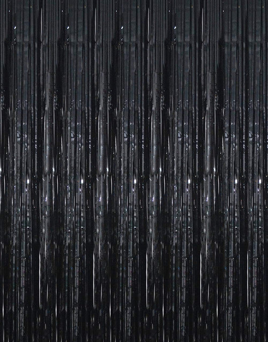 GOER 3.2 ft x 9.8 ft Metallic Tinsel Foil Fringe Curtains Party Photo Backdrop Party Streamers for Halloween,Birthday,Graduation,New Year Eve Decorations Wedding Decor (5 Packs,Black)