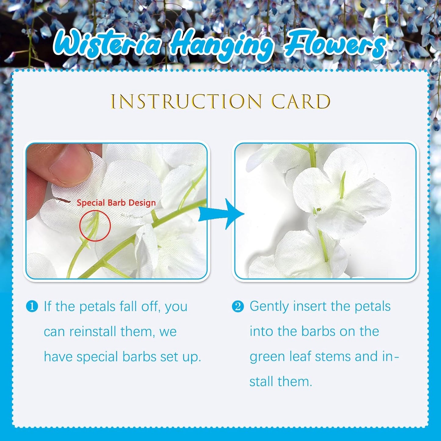 5 Pack Lake Blue Wisteria Hanging Flowers, 3.4 Ft Fake Hanging Flowers, Artificial Wisteria Garland Vines for Wedding Room Backdrop Outdoor Patio Garden Decoration