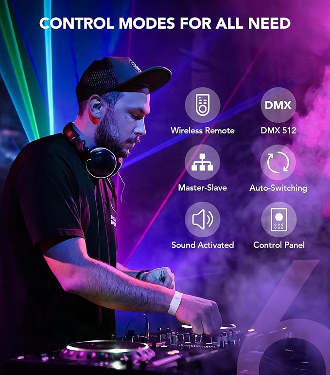 DJ Lights for Parties, Pro 6 in 1 DMX & Sound Activated Laser Light Show Machine with Disco Ball Light, RGBW & UV Strobe Party Lights Indoor for Rave Club Dance Bar Gig DJ Lighting