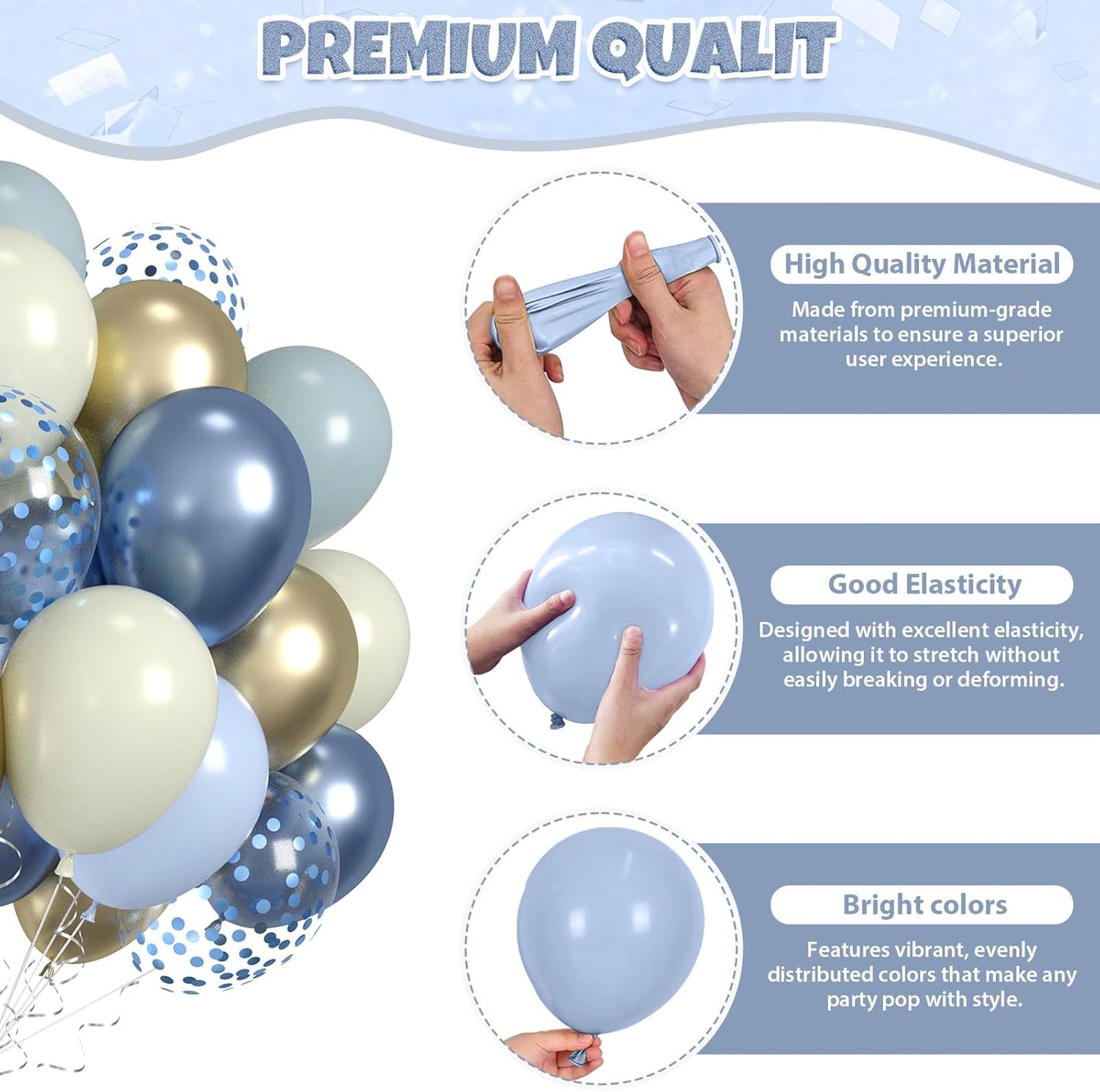 Dusty Blue Balloons, 60pcs Gold And Blue Balloons, Metallic Champagne Gold Balloon Confetti Balloon For Birthday Baby Shower Father's Day Retirement Graduation Anniversary Party Wedding Decorations