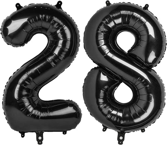 Black Foil Number 28 Balloon 40 Inch, Helium Mylar 28 Numbers Birthday Balloons, 28 82 Black Women Men Anniversary Graduations Party Supplies