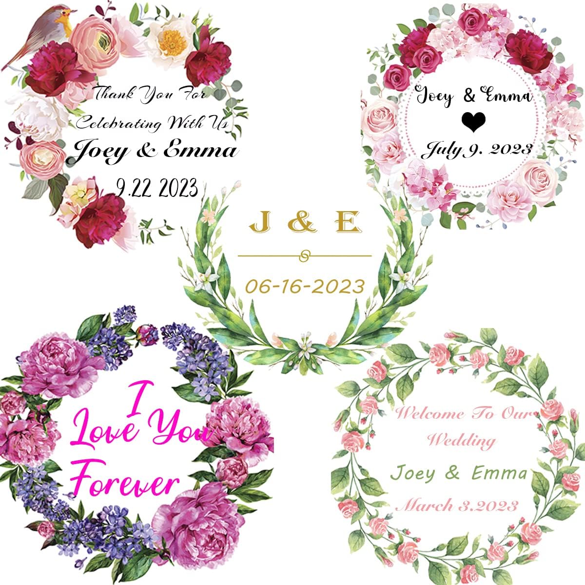 300 Pack Custom Stickers Personalized Labels for Business Logo Customized Vinyl Wedding Favors Birthday Baby Bridal Shower Make Your Own 1 Inch-10 Inch,lable-flower300