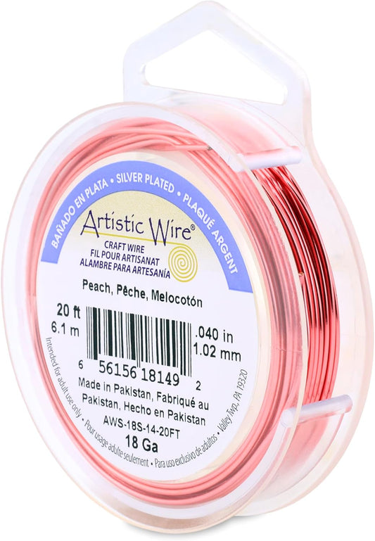 Artistic Wire, 18 Gauge Silver Plated Tarnish Resistant Colored Copper Craft Wire, Peach, 20 ft