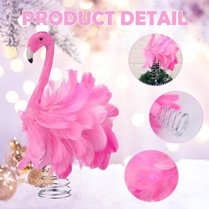 Flamingo Christmas Tree Topper Artificial Feather Flamingo Pink Fluffy Feathers Birds for Christmas Garden Home Holiday Party Ornament