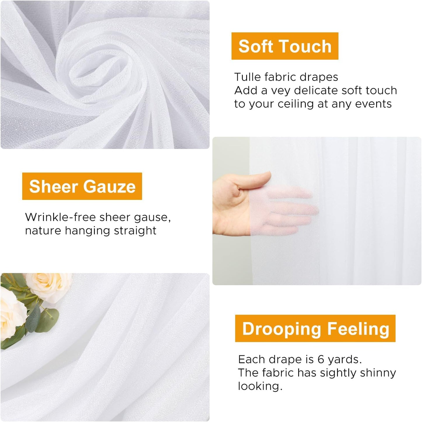 Wedding Arch Draping Fabric 6 Panels 28.7" x 20FT White Sheer Chiffon Backdrop Drapes for Wedding Ceremony Birthday Party Bridal Shower Outdoor Decoration