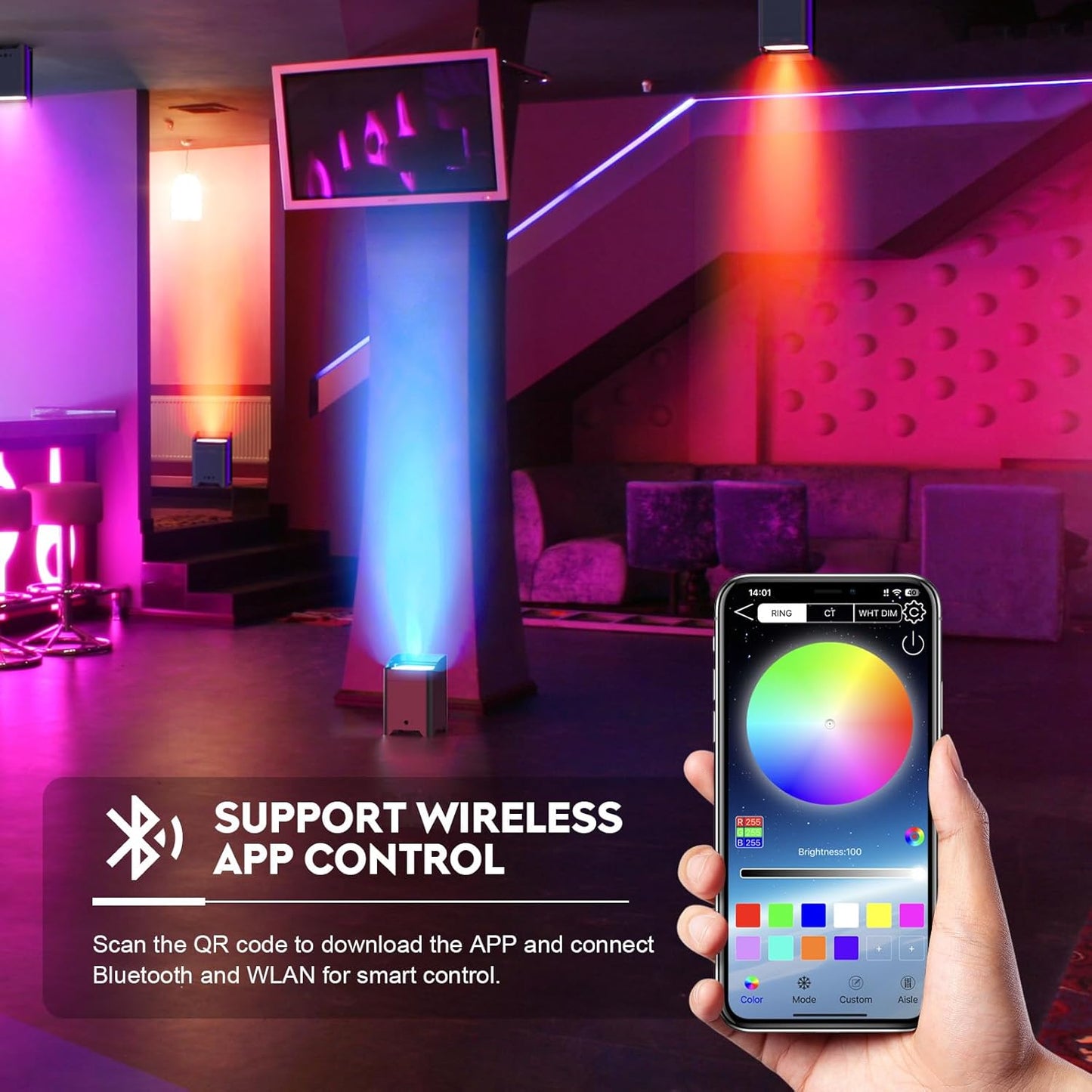 9600mAh Wireless Uplights, 6x18W RGBWA UV Rechargeable Stage Lights, APP/DMX512/Remote Controlled Par Lights, Battery Powered Uplights for Show, Party, Festival, Event