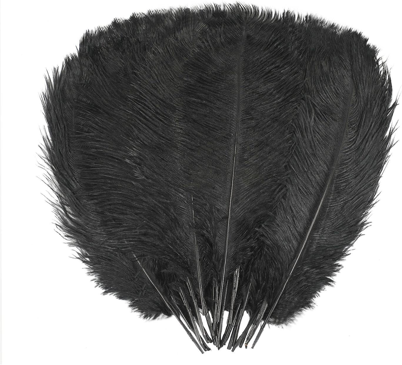 YAKRUNA 30 Pieces 12-14 Inches Black Ostrich Feathers Bulk for Centerpieces, Large Natural Plumes for Vase Home Decorations & Birthday Wedding Great Gatsby Party (30-35cm, Black)