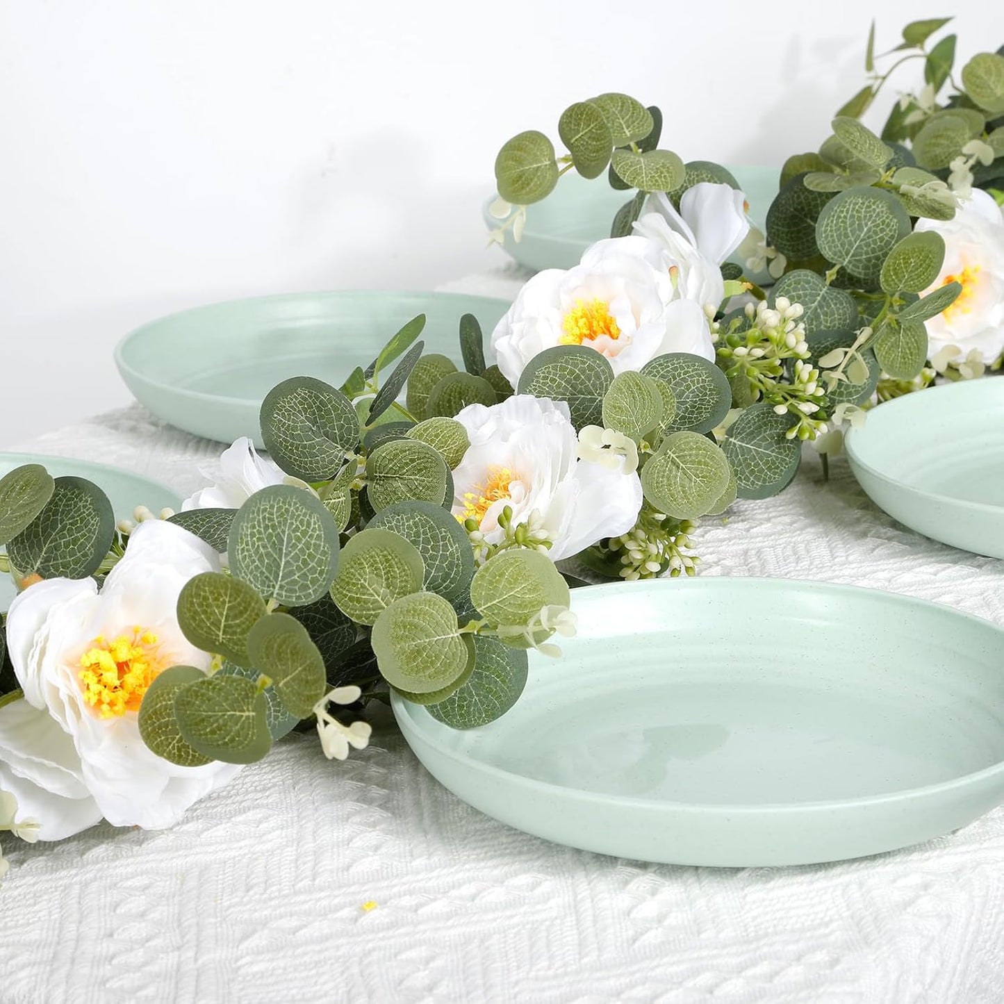 2 Pcs Total13Ft Eucalyptus Flower Garland with Fake Rose Flower, Artificial Fake Flowers Greenery Garland Floral Vines for Decoration Party Wedding Table Indoor Outdoor Backdrop Wall Decor(White)