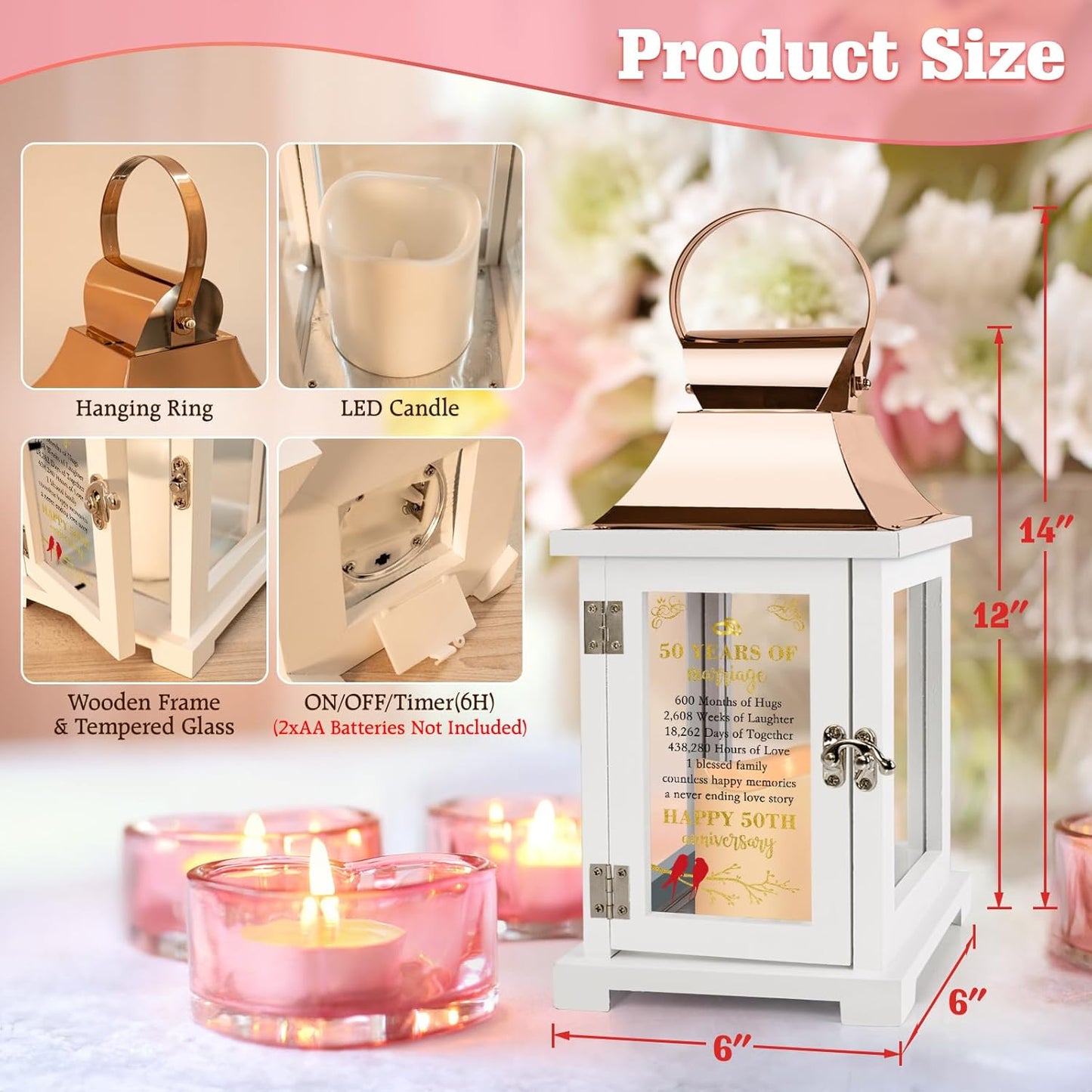 50th Wedding Anniversary Lantern - Happy 50th Anniversary Decoration for Couple, Parents, Grandparents