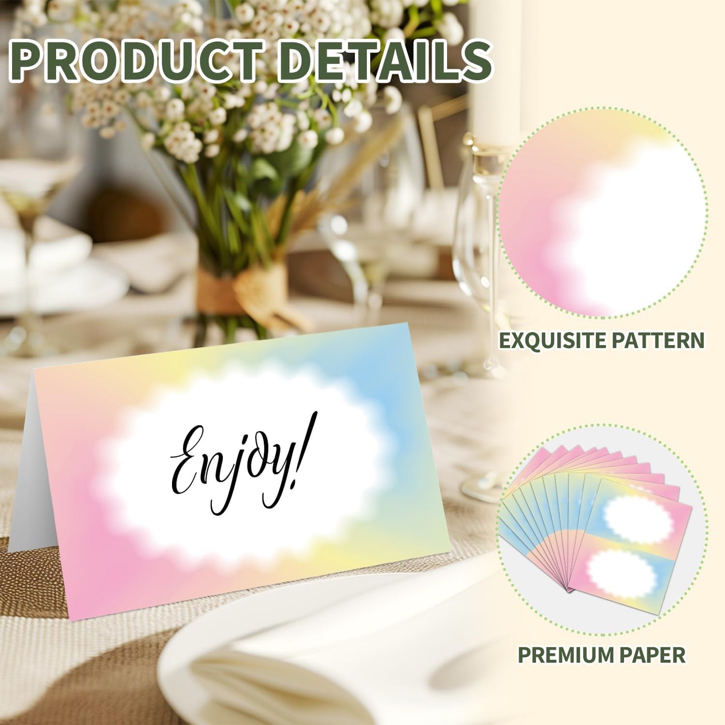 25 Color Gradient Place Cards for Table Seating, Colorful Wedding Name Place Card, Tent Cards for Birthday Bridal Shower Baby Shower Reception Dinner Party Decorations -A02
