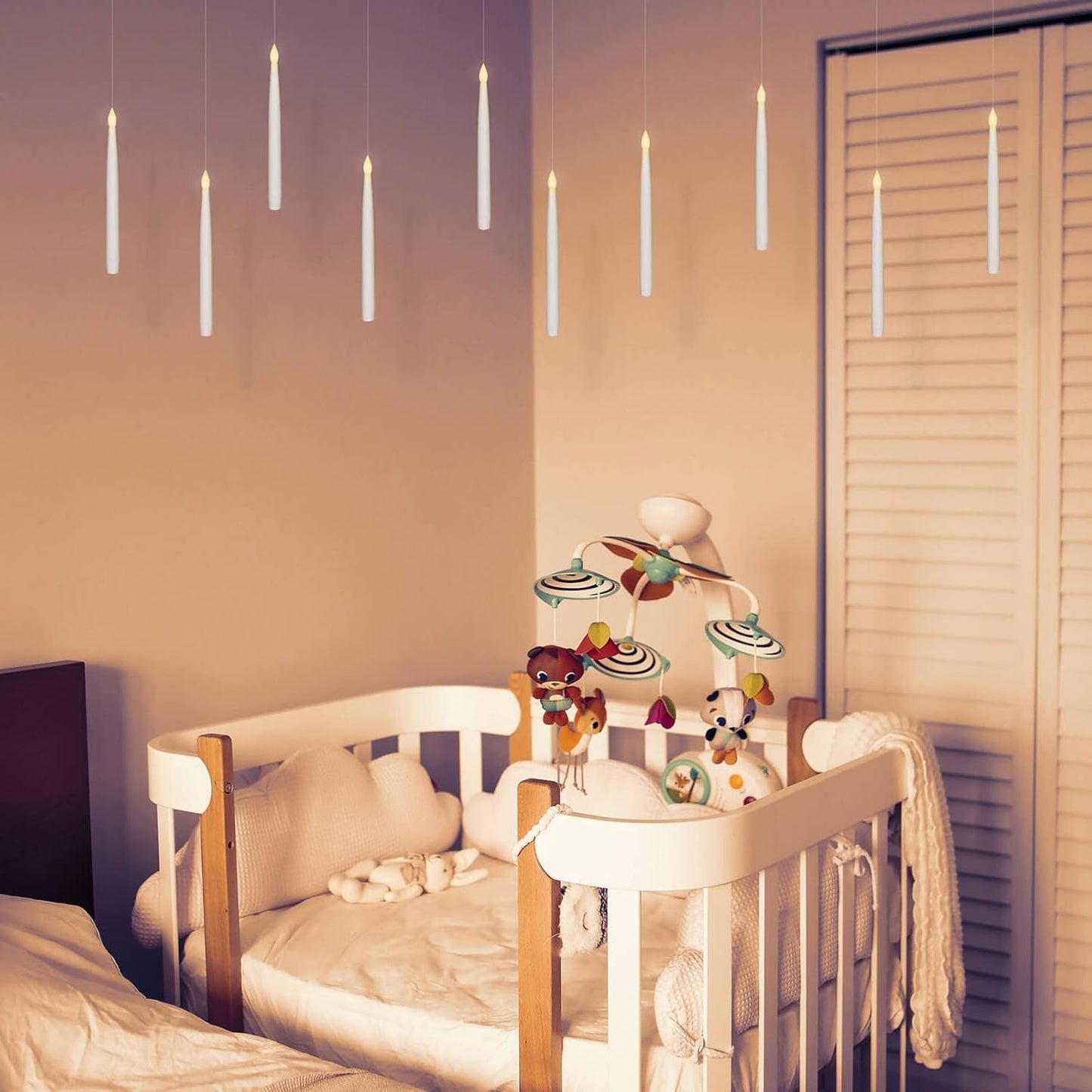 Leejec 10 Pcs of 10.8" Floating Candles with Magic Wand Remote, Halloween Decorations, Indoor Christmas Home Decor, Flickering Warm Light, Battery Operated Flameless Taper LED Electric Window Candle