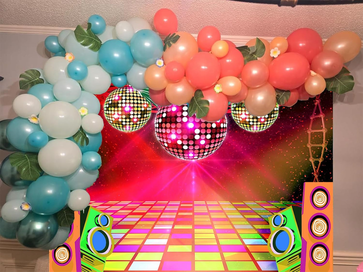 20X10ft Dance Party Backdrop Retro 70s 80s 90s Theme Glitter Stage Dance Ball Background Disco Party Decoration DJ Backdrop Banner for Birthday Party Prom Portrait Photo Shoot Polyester, Red