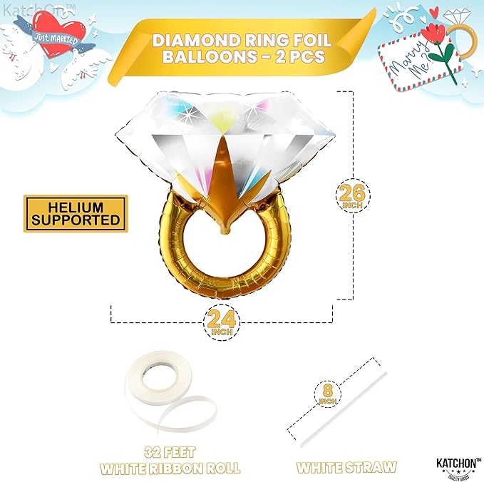 KatchOn Cute Diamond Ring Balloon - 26 Inch, 2 Piece | Bachelorette Party Decorations | Engagement Ring Balloon, Bridal Shower Decorations