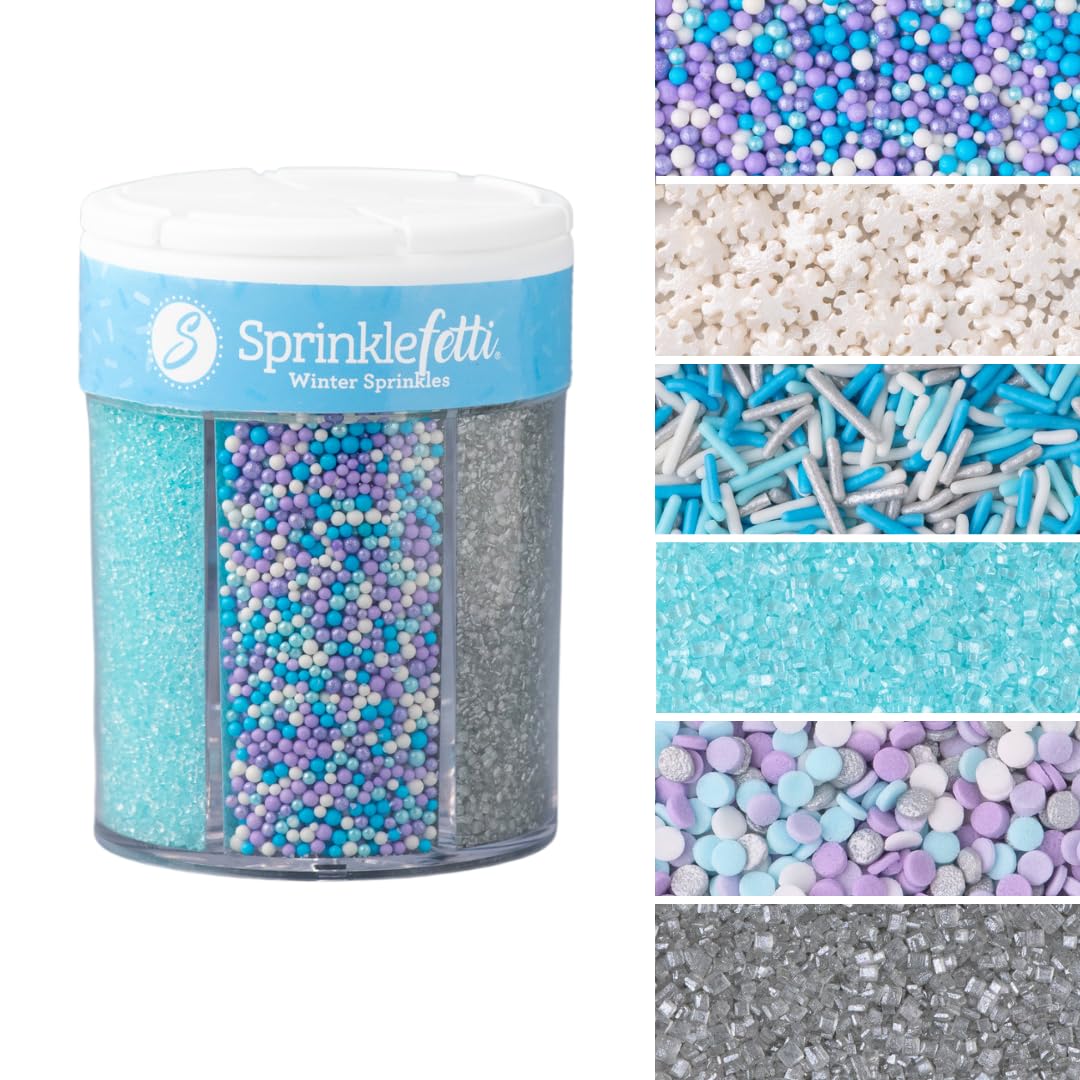 Sweets Indeed Winter Sprinkles – 6.75 oz | Frozen Snowflake Sprinkles with Jimmies, Sugar Crystals, Nonpareils, Confetti & Snowflake Shapes | Christmas Holiday & Winter Baking Decorations