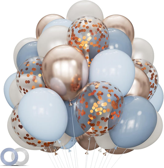 68Pcs Dusty Blue and Champagne Gold Balloons 12 Inch Sand White Pastel Baby Blue Confetti Balloon for Boy Baby Shower Bridal Shower Birthday Wedding Party Decorations.