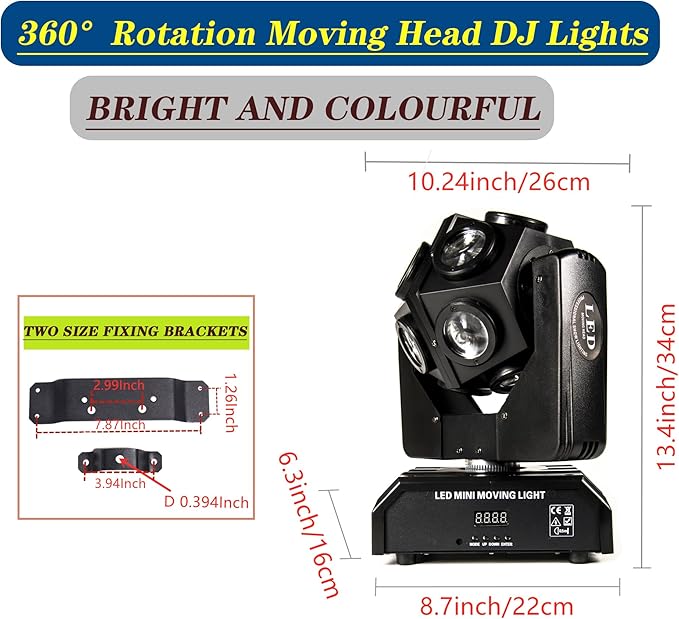 Moving Head Stage Light RGBW 12LED Lights Rotating Beam Stage Uplighting Lights for Events Sound Activated DMX512 Light for DJ KTV Disco Party Wedding Concert Christmas Festival