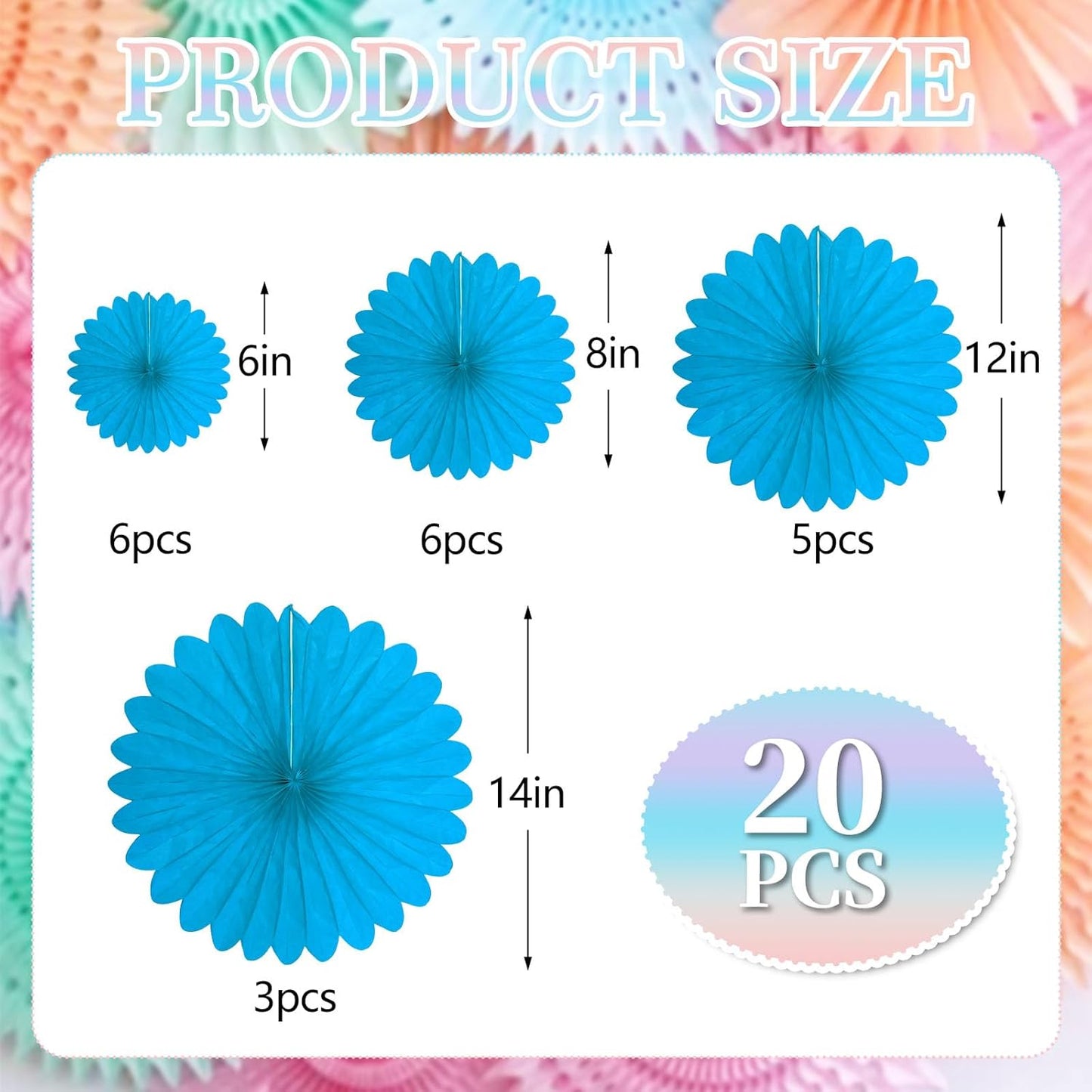 20 Pcs Sky Blue Hanging Paper Fan, Round Paper Fans Decorations Set for Weddings, Birthdays, Engagement, Bridal Shower, Baby Shower Event, Graduation, Party Supplies Decor