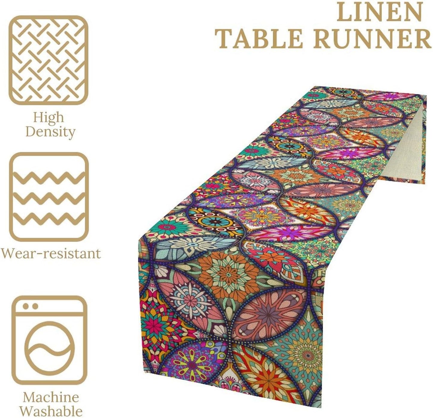 Boho Floral Table Runner,Colorful Flower Retro Bohemian Table Cloth Kitchen Dining Table Home Party Decoration 13x36 Inch